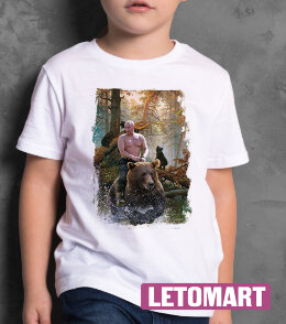 Детская футболка принт Путин на медведе (Шишкин лес)