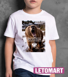 Детская футболка принт с медведем Russia