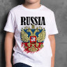 Детская Футболка принт Russia с Гербом и флагом России new
