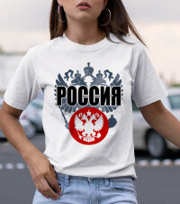 Женская Футболка с принтом с Гербом России с эмблемой new RED