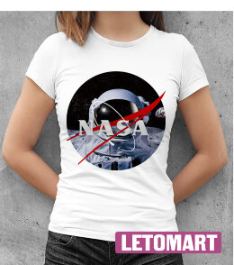 Женская Футболка принт с логотипом NASA Космонавт на луне