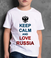 Детская Футболка с надписью keep calm and love russia