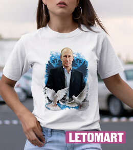 Женская Футболка с принтом Путин с голубями