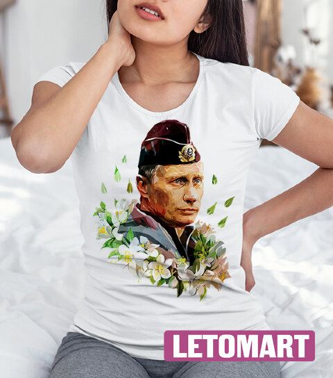 Женская футболка с принтом Путин с цветами
