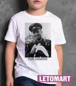Детская футболка принт Гагарин с голубем