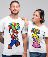 Парные футболки Марио супер папа — супер мама (комплект 2 шт.)